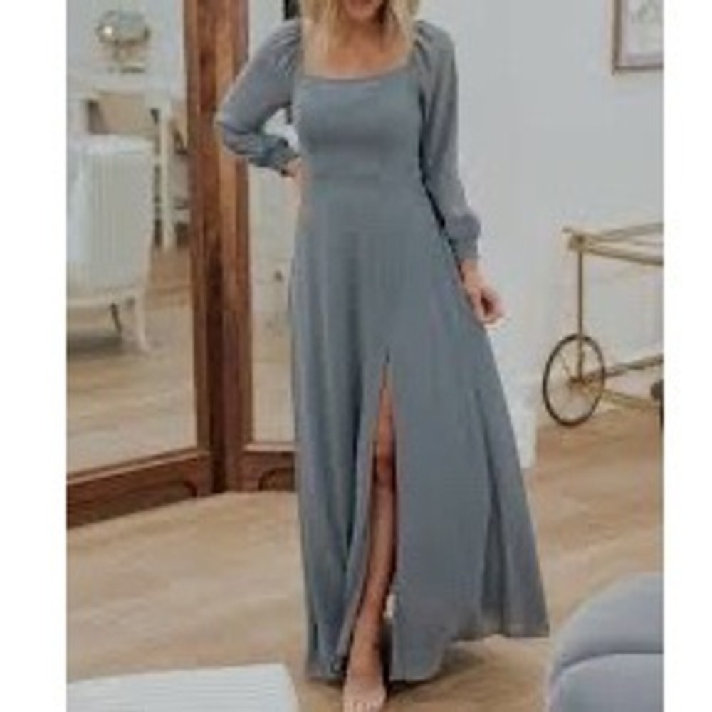 Baltic Born Giselle Maxi Dress Dusty Blue Square Neck Smocked Cuff Size M NEW